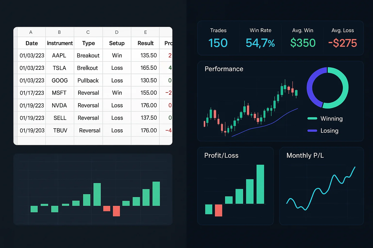 A side-by-side comparison showing a simple spreadsheet templ