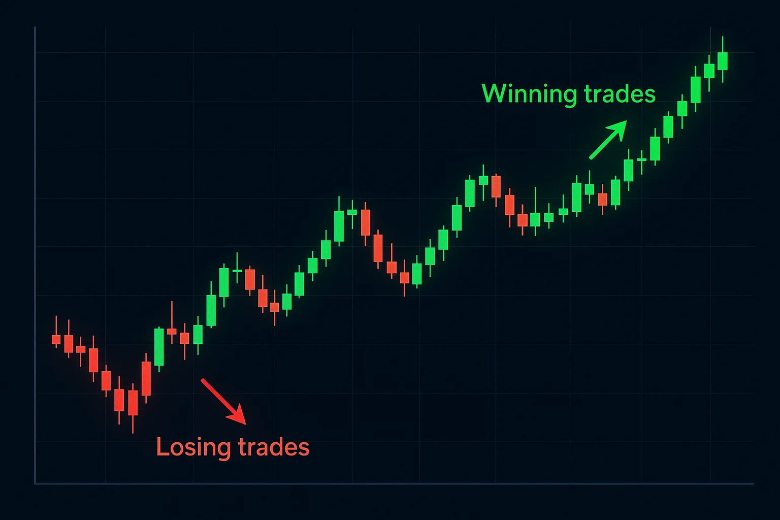 A visual representation of a trading chart showing both upwa
