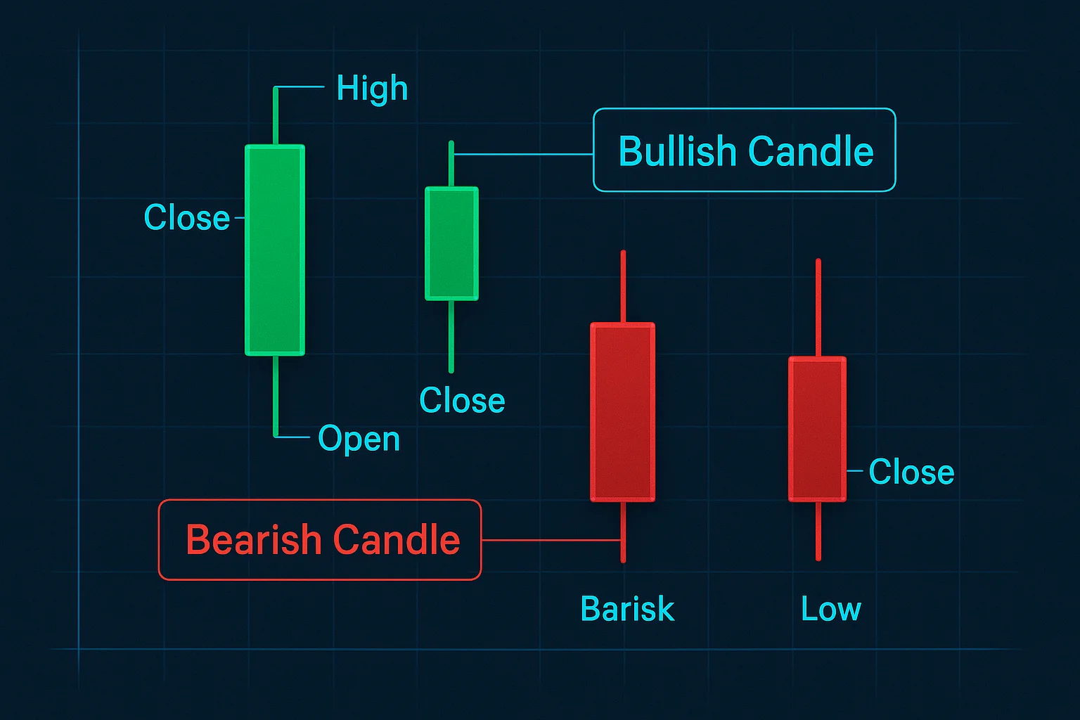 A series of candlestick formations, clearly differentiating
