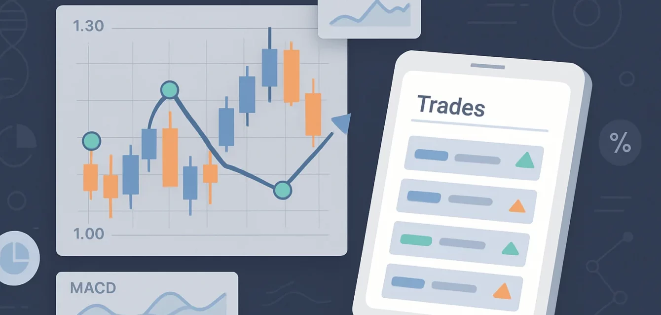 A stylized representation of a Forex chart overlaid with dat
