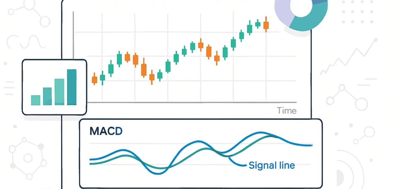 A chart displaying a stock price with the MACD indicator plo