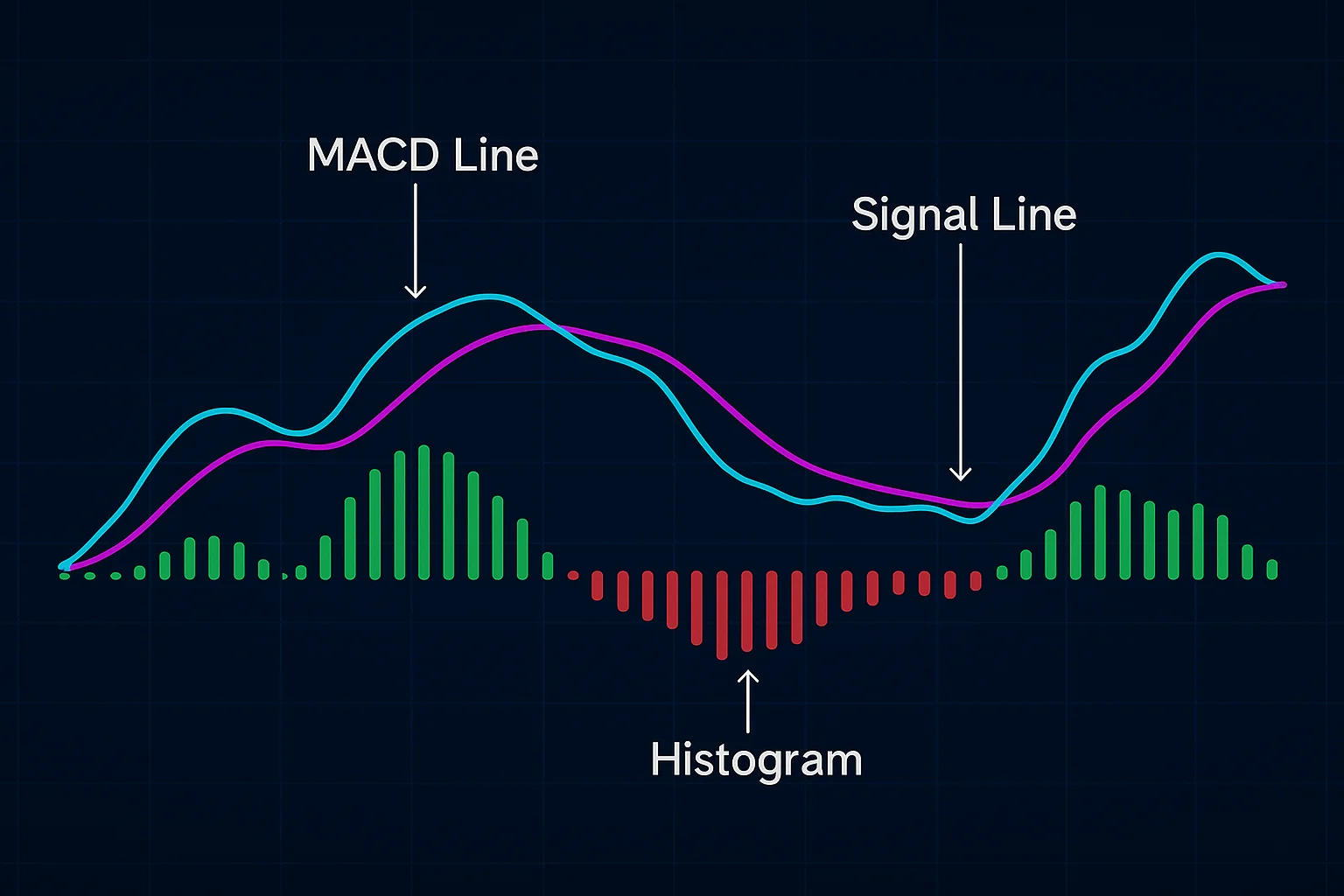 A visual representation of the MACD indicator, showing the M