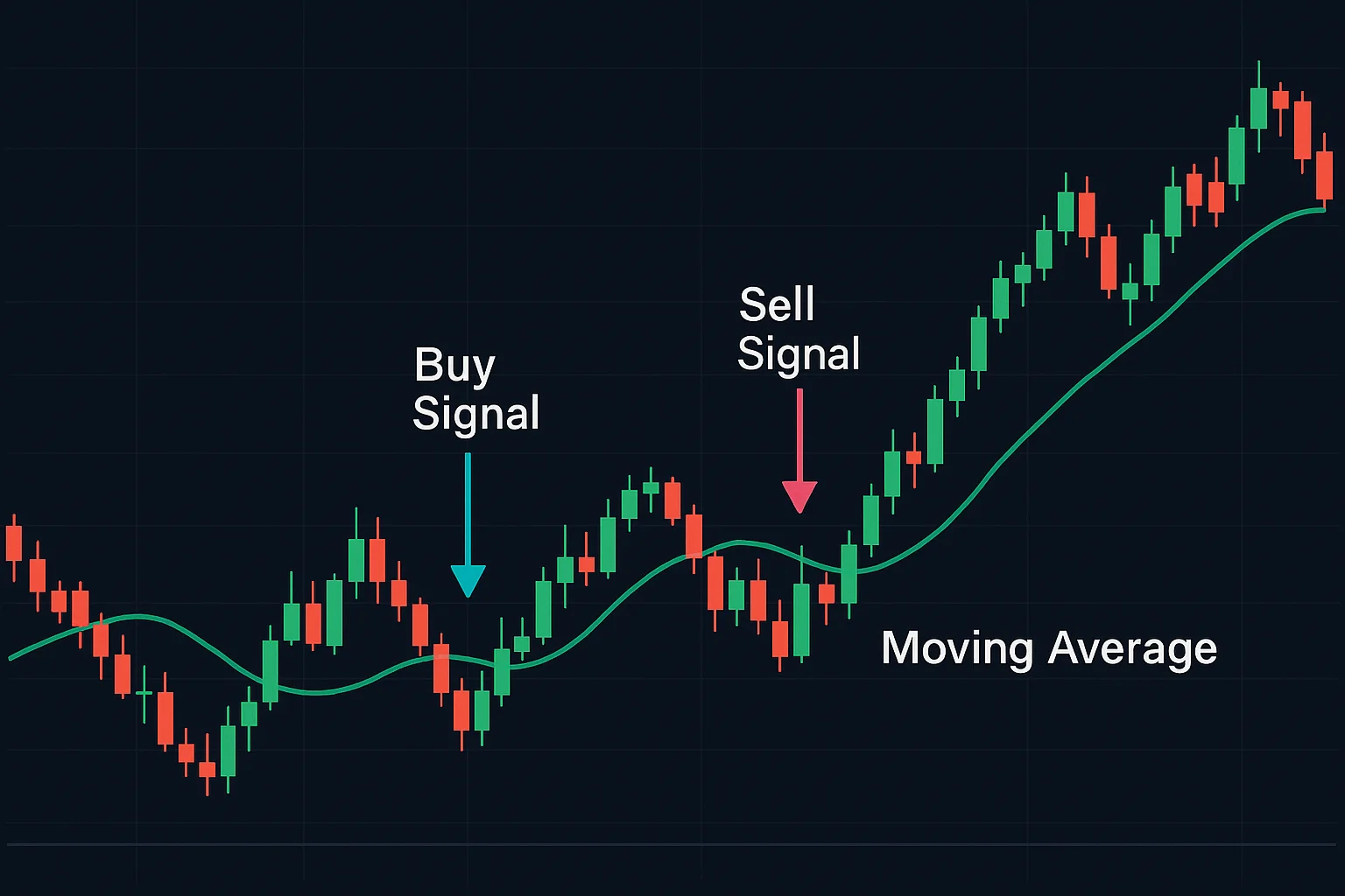 A stock chart with a moving average line clearly overlaid, s