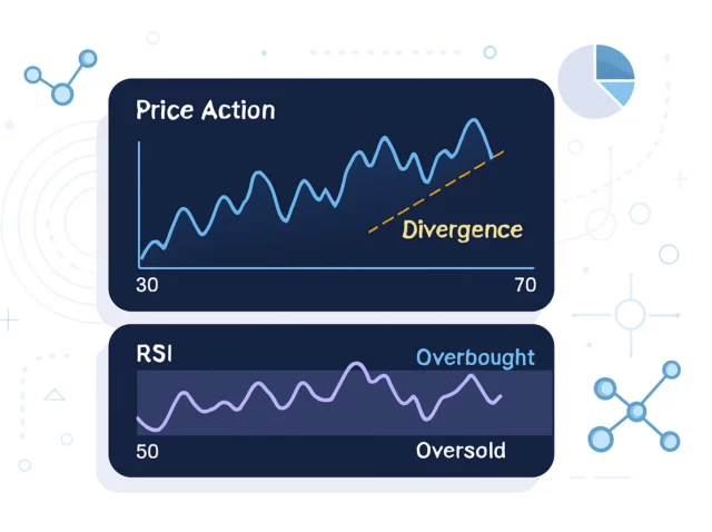 A chart displaying price action with an overlaid RSI indicat