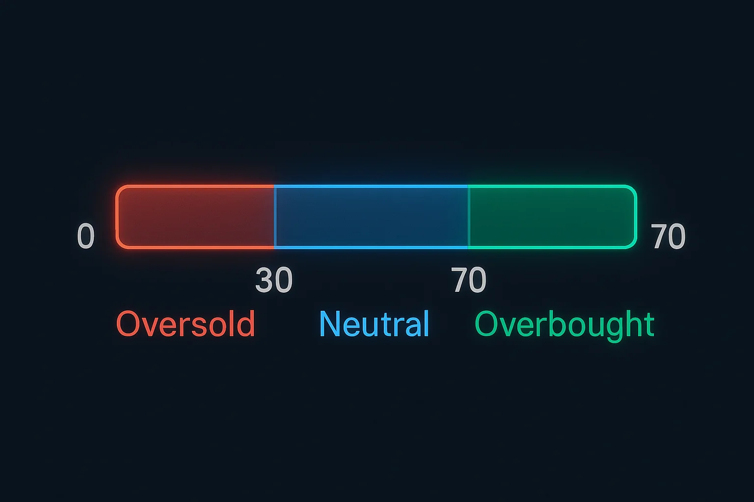 A visual representation of an RSI scale showing zones for ov