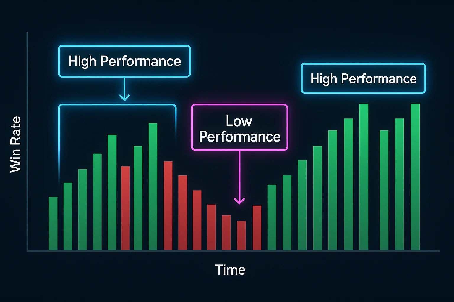 A bar graph displaying win rates over time, with clear visua